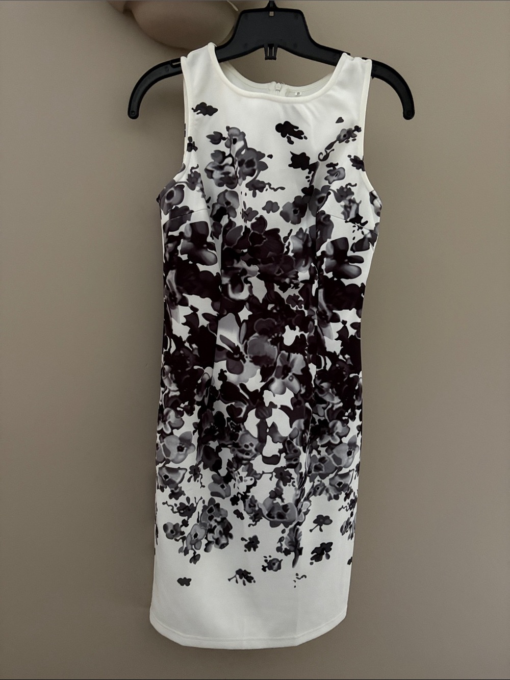 White Sleeveless Midi Dress with Black Floral Print